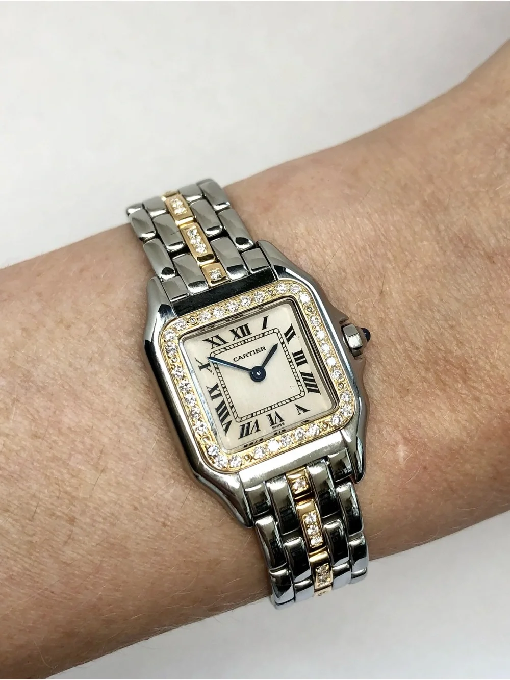 CARTIER PANTHERE Quartz 23mm 1 Row Gold 0.69TCW Diamond Watch Cream Dial